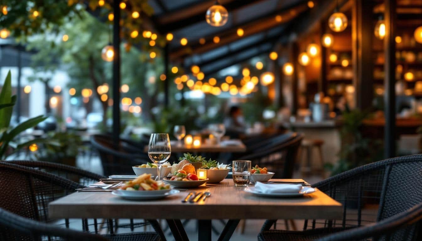 terraza de restuatnte con mesa puesta