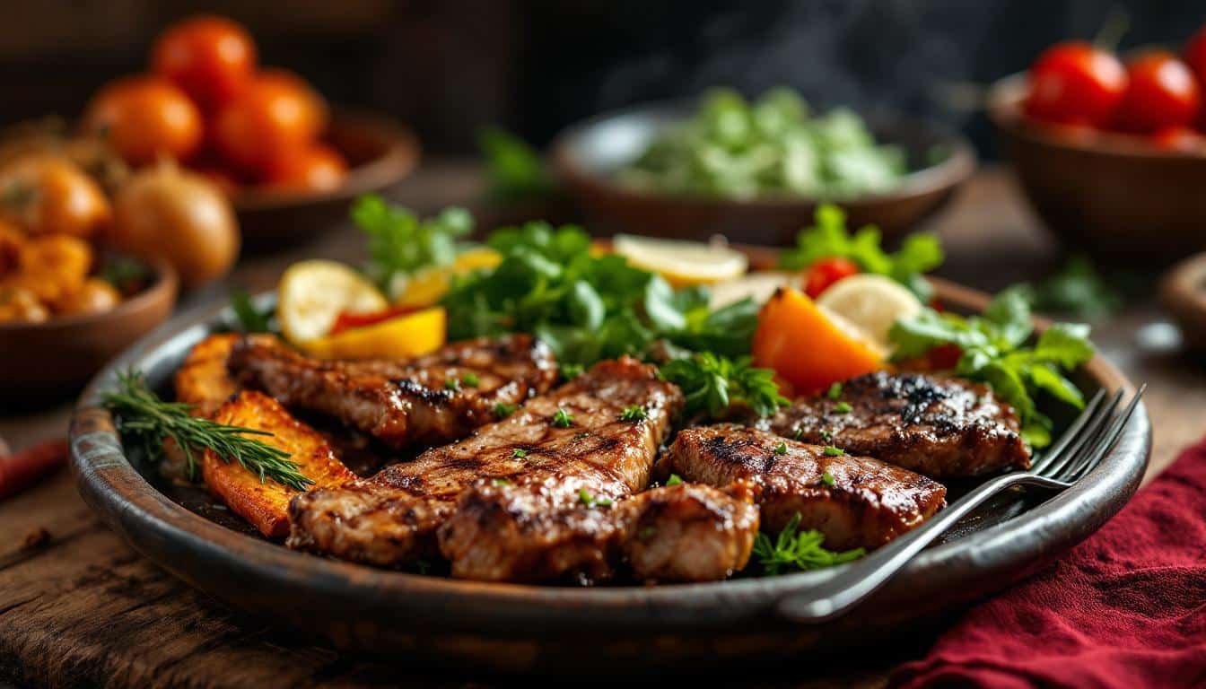 plato con carne a la parrilla y verduras
